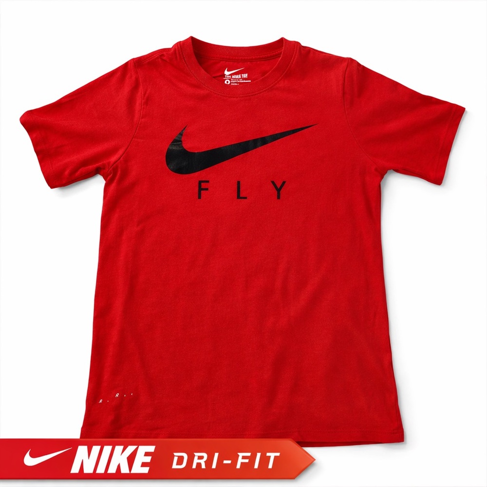 Nike Dri-FIT FLY Red Athletic Tee Mens M Swoosh Gym Shirt